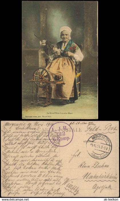 Lothringen (allgemein) Lothringen Typen Trachten Frau Spinnrad Lorraine 1914