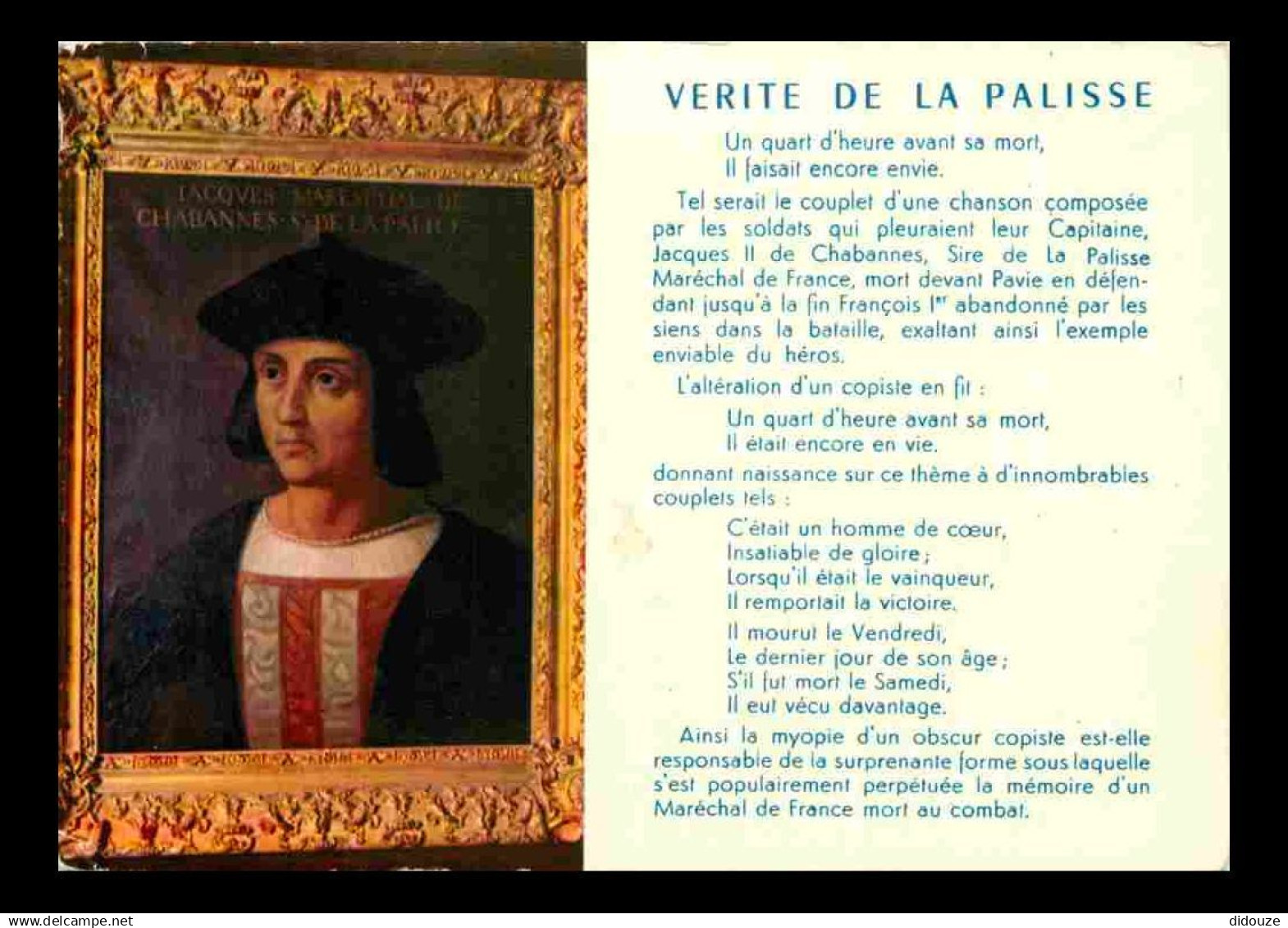 03 - Lapalisse - Vérité de Lapalisse - Portrait de Jacques Maréchal de Chabannes - Saint de Lapalisse - CPM - Voir Scans