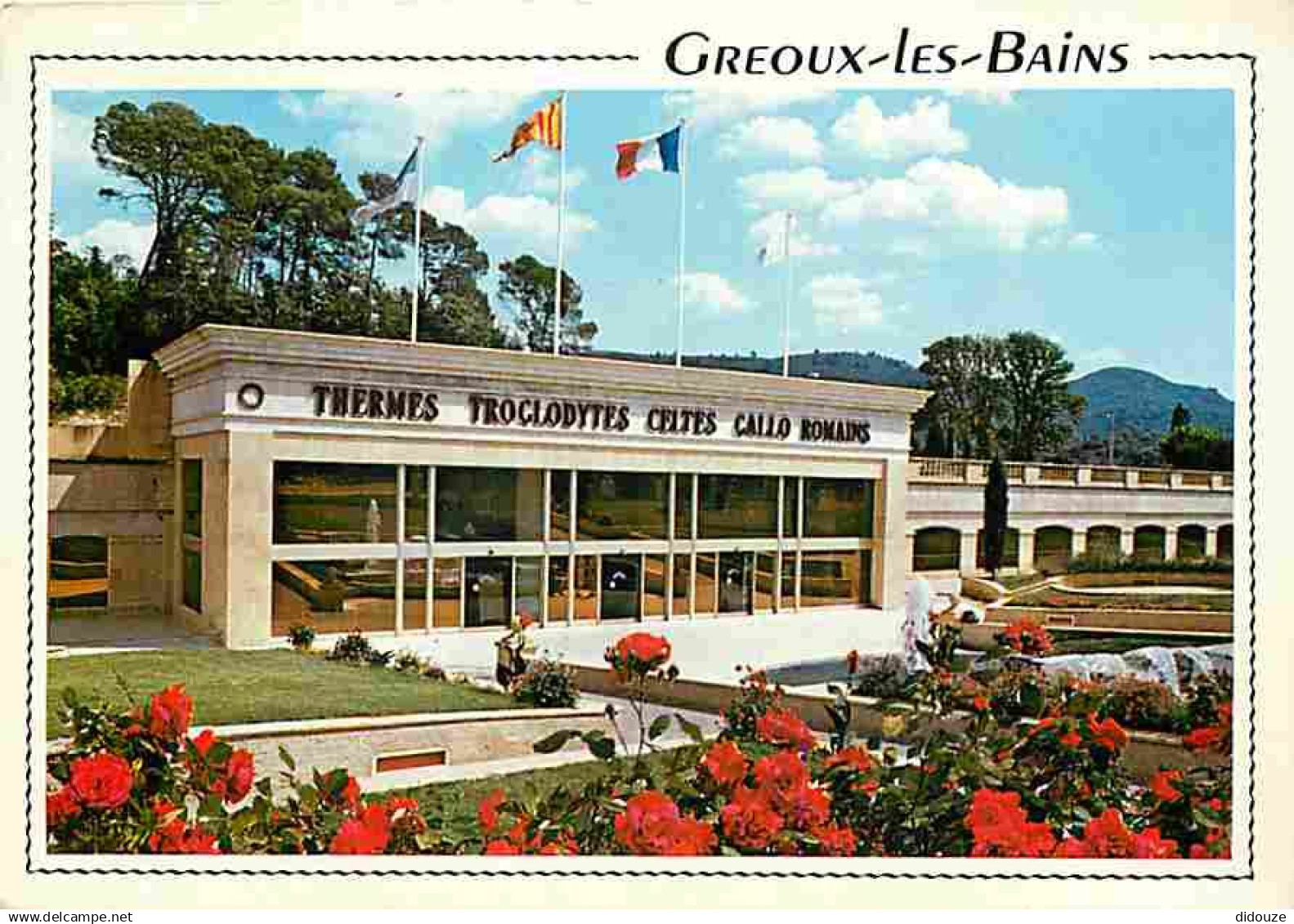 04 - Gréoux les Bains - L'Etablissement Thermal - Ses jardins et ses jets d'eau - Flamme Postale de Gréoux les Bains - C