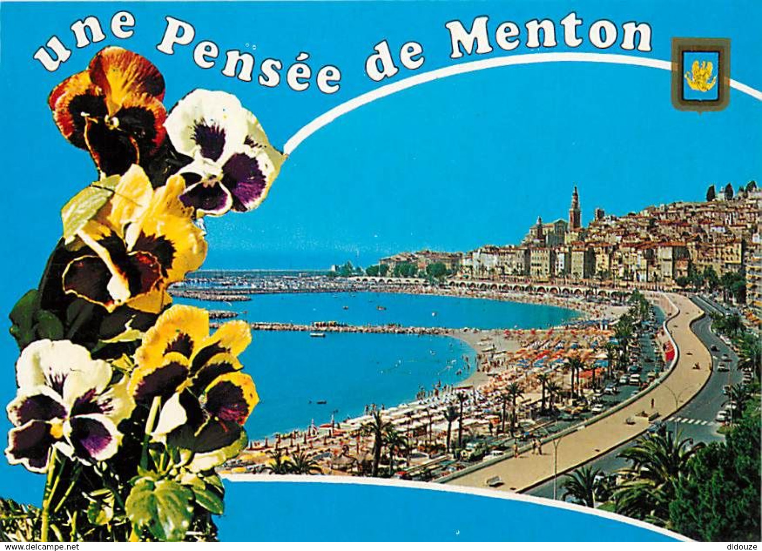 06 - Menton - Vue Générale - Une pensée de Menton - Fleurs - CPM - Carte Neuve - Voir Scans Recto-Verso