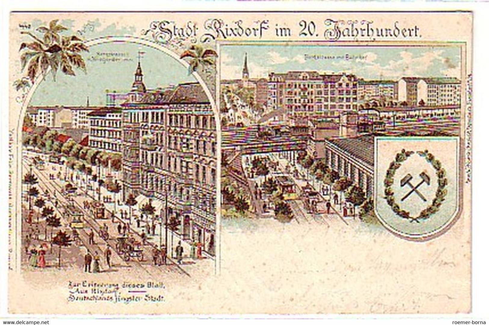 06936 Ak Lithographie Stadt Rixdorf im 20. Jh. 1900