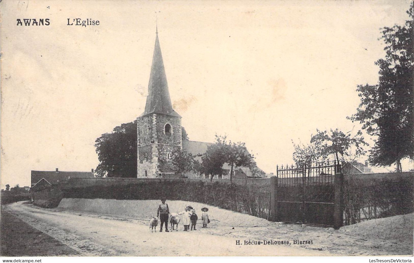 [-10%] Belgique - Awans L'église - Edit. H. Bécue dehousse - Animé - Clocher - Mouton  - Carte Postale Ancienne