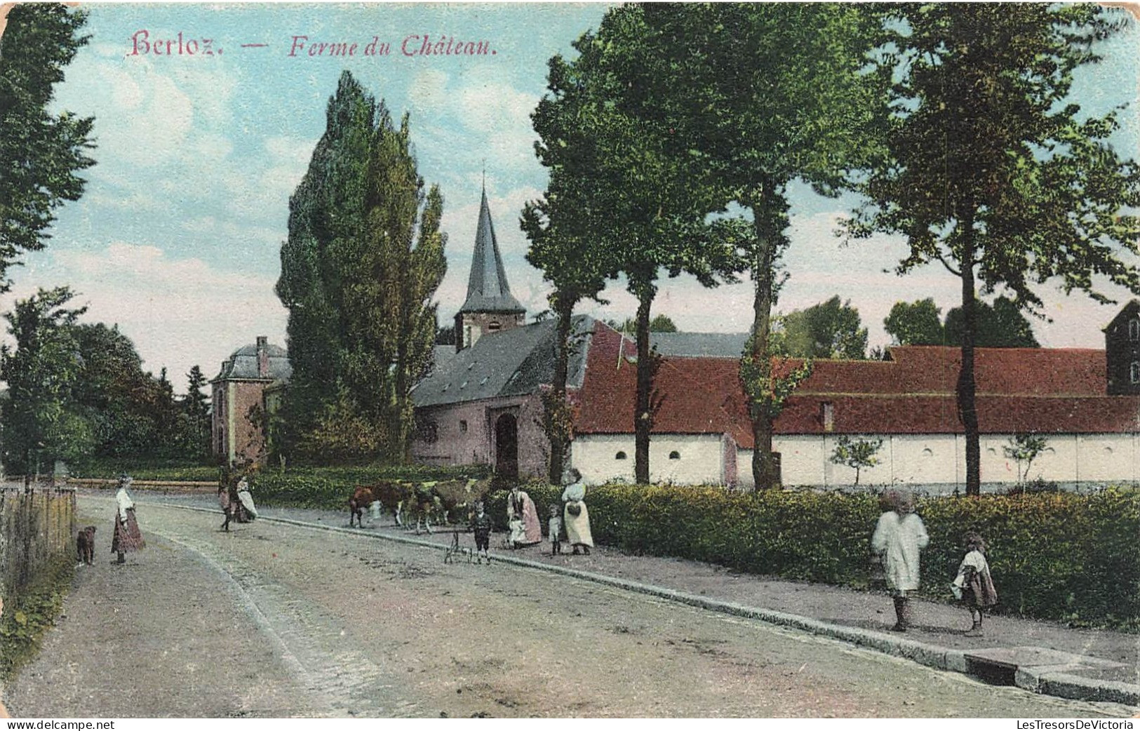 [-10%] Belgique - Berloz - Ferme du château - Animé - Clocher - Carte Postale Ancienne