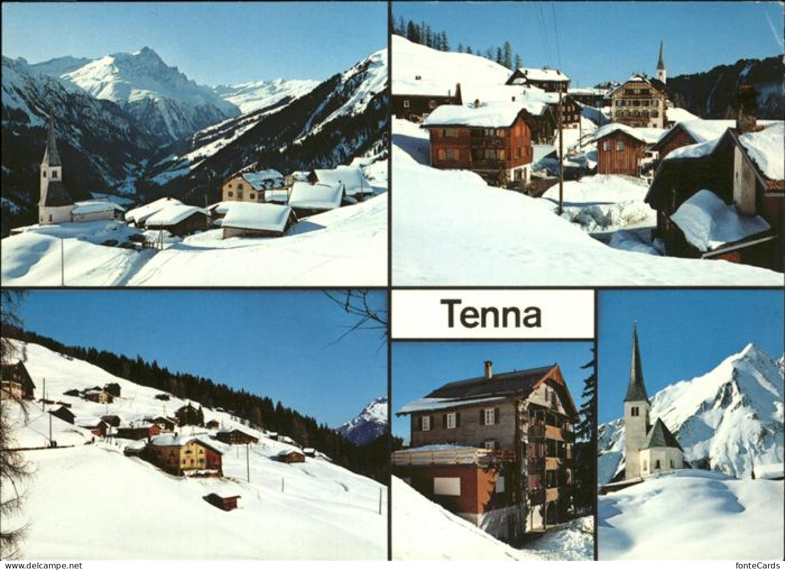 11381438 Tenna Ausserberg Waldheim Kirche mit Oberhorn Tenna