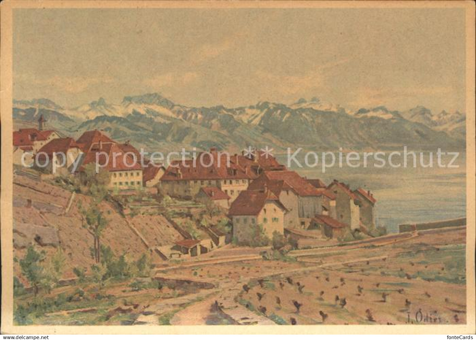 11644613 Rivaz Genfersee und Alpen Pro Infirmis Karte Kuenstlerkarte J. Odier