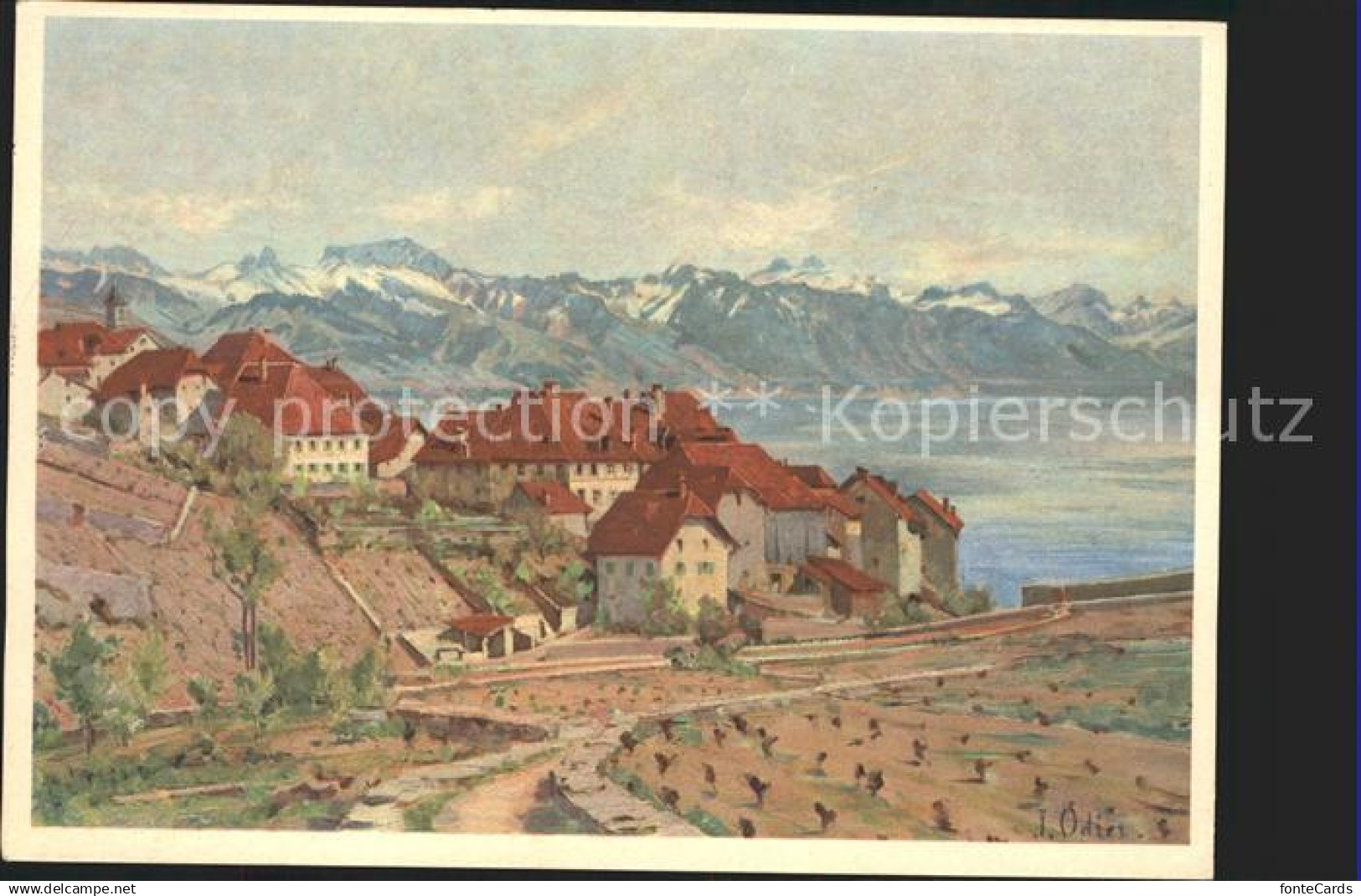 11644842 Rivaz Lac Leman et les Alpes Pro Infirmis Karte Kuenstlerkarte J. Odier