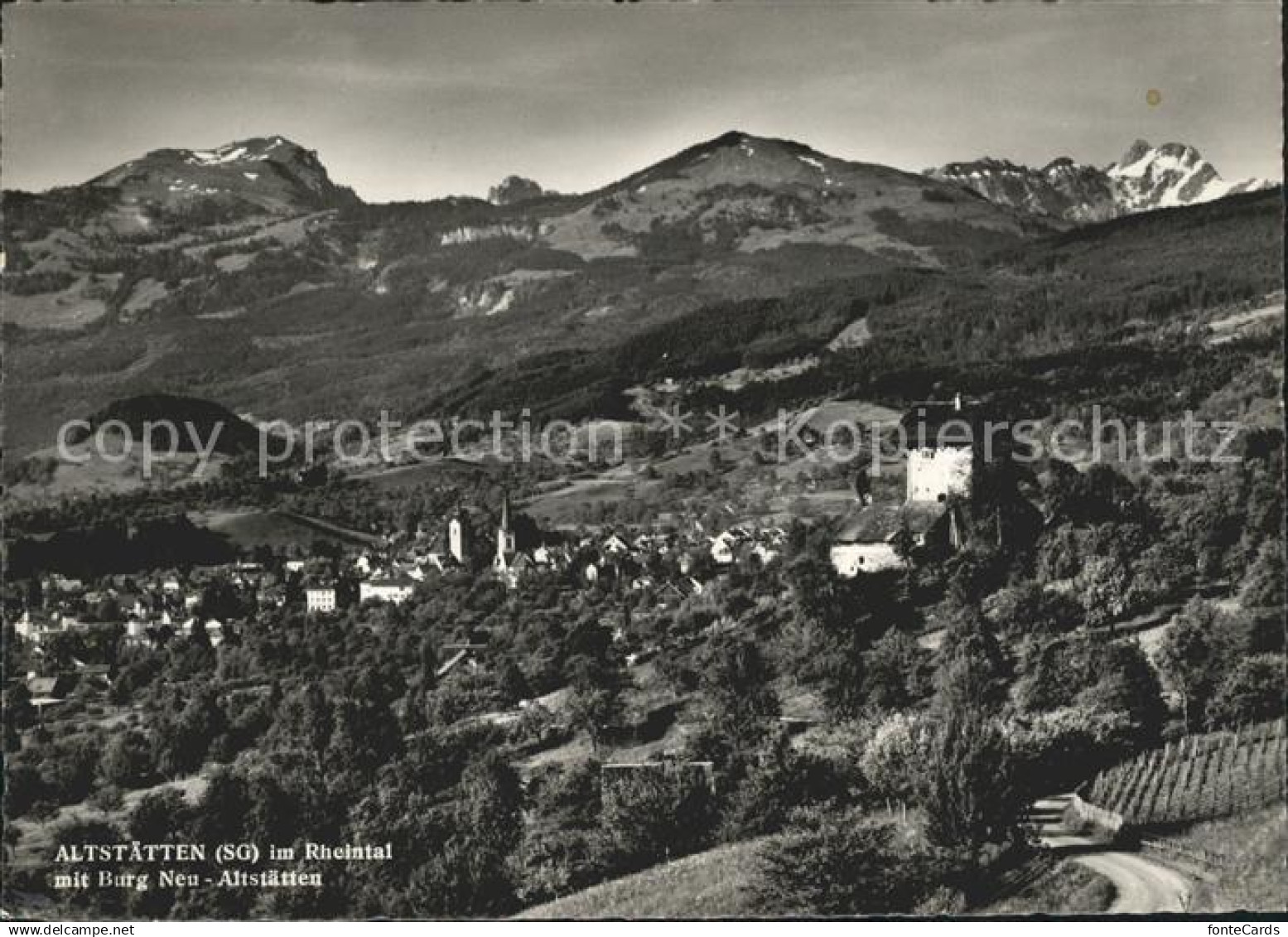 11646094 Altstaetten SG Ortsansicht mit Burg Neu Altstaetten Alpenpanorama Altst