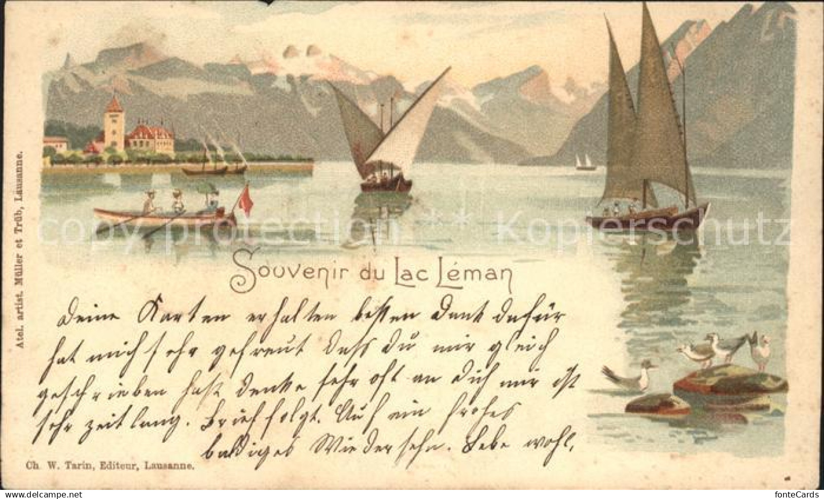 11652137 Lac Leman Genfersee Barques et les Alpes Lac Leman Genfersee