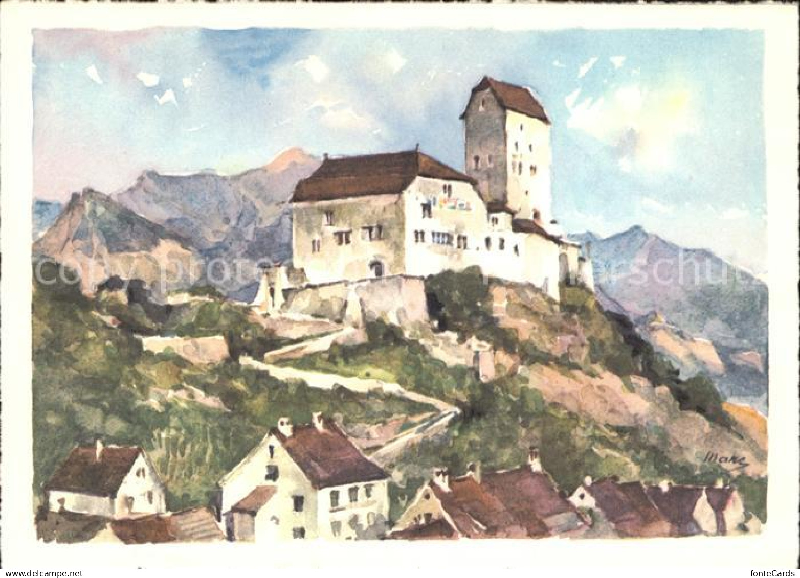 11691704 Sargans Schloss Sargans Aquarell