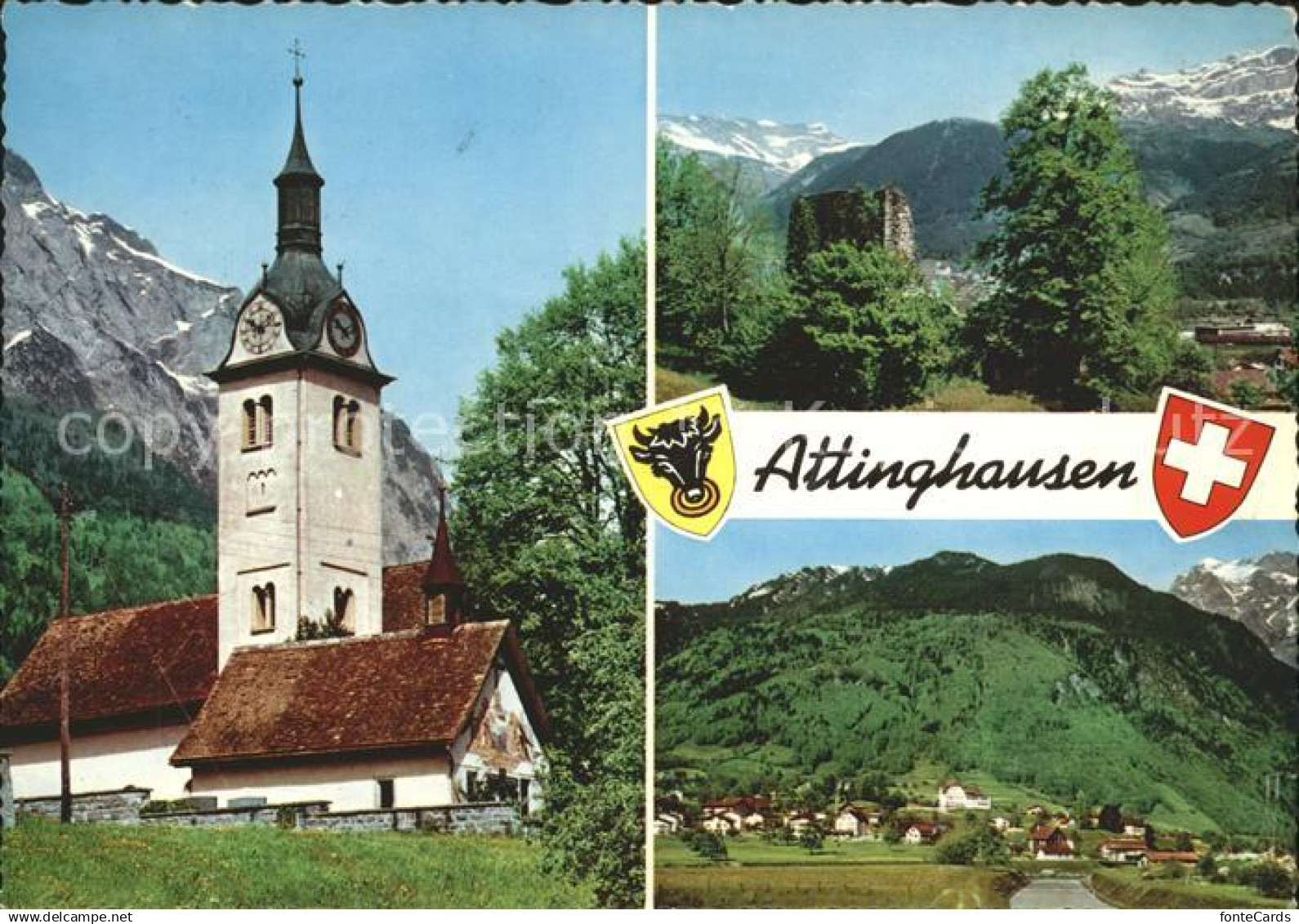 11691961 Attinghausen Kirche Felsen Ortsansicht