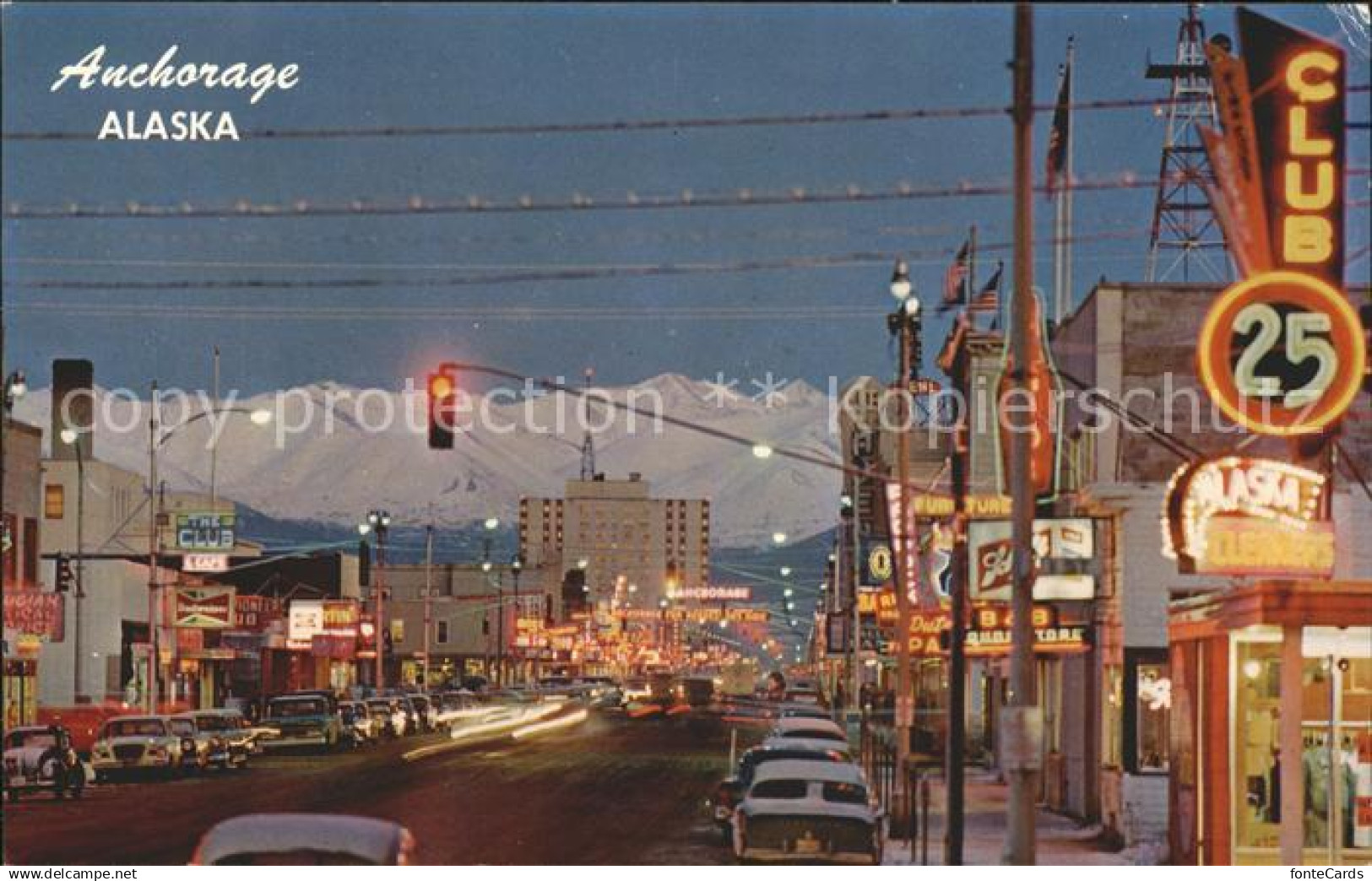 11696756 Anchorage modern city dusk shows Chugach Mountains