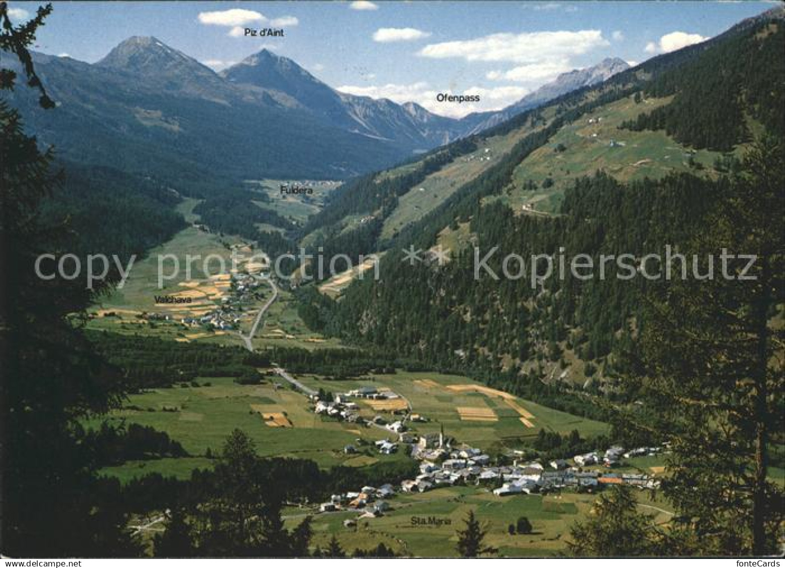 11701716 Sta Maria Muestair mit Valchava Fuldera Piz d Aint Ofenpass