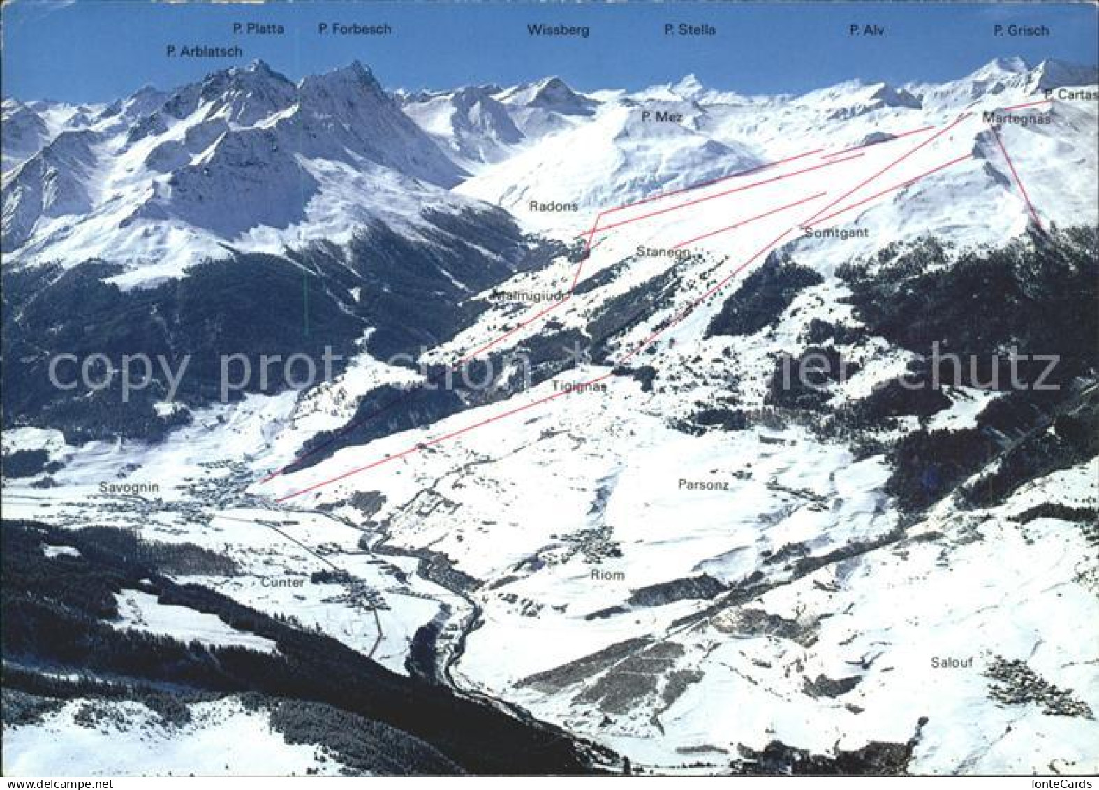 11701850 Savognin Cunter Riom Parsonz Salouf Panoramakarte Skigebiet