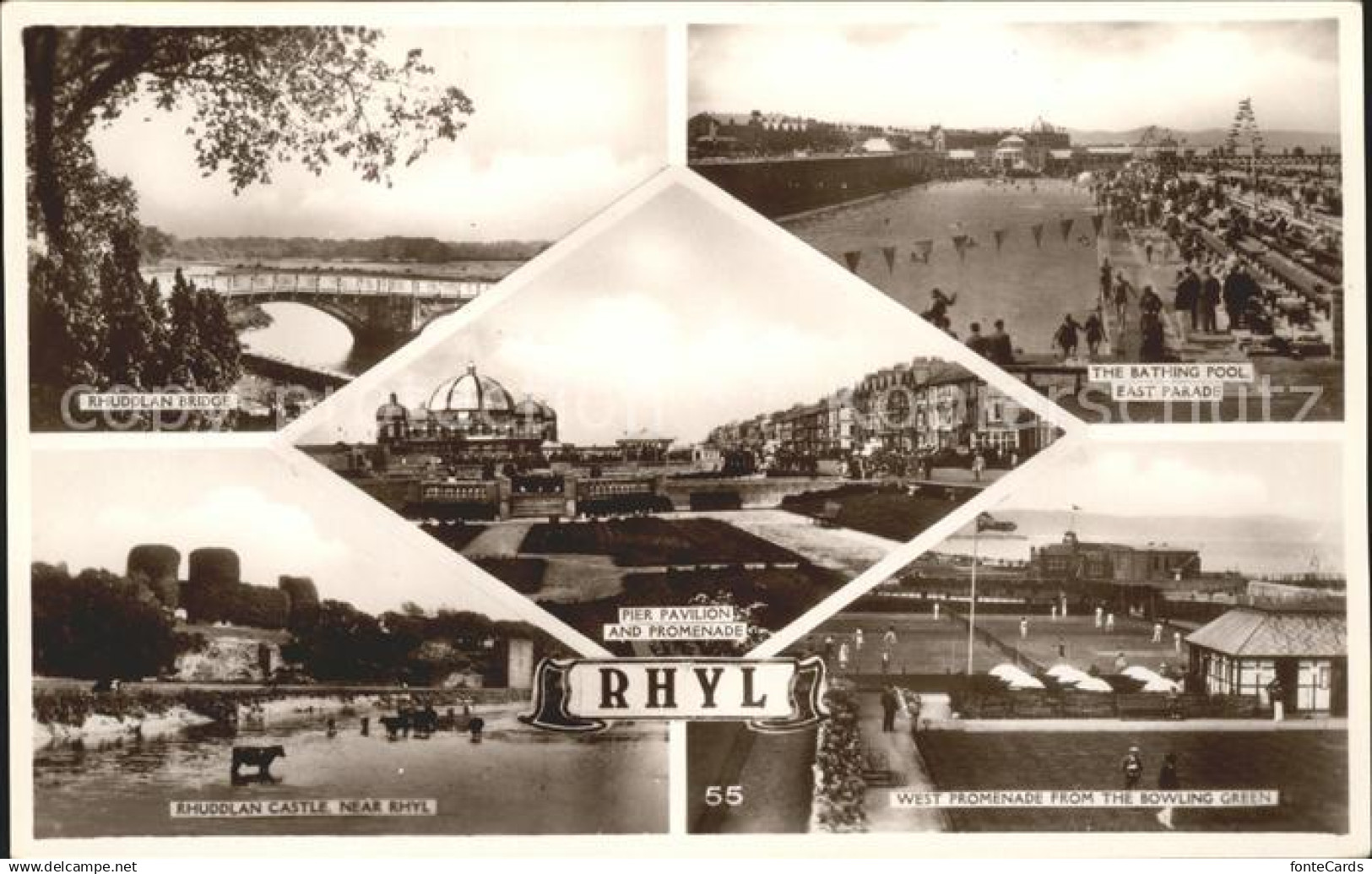 11732569 Rhyl Denbighshire Rhuddlan Bridge Bathing Pool Castle Promenade Bowling