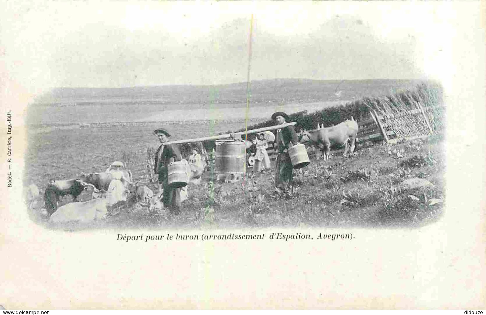 12 - Aveyron - Arrondissement d'Espalion - Départ pour le buron - Animée - Rare - CPA - Etat légèrement écornée en bas à