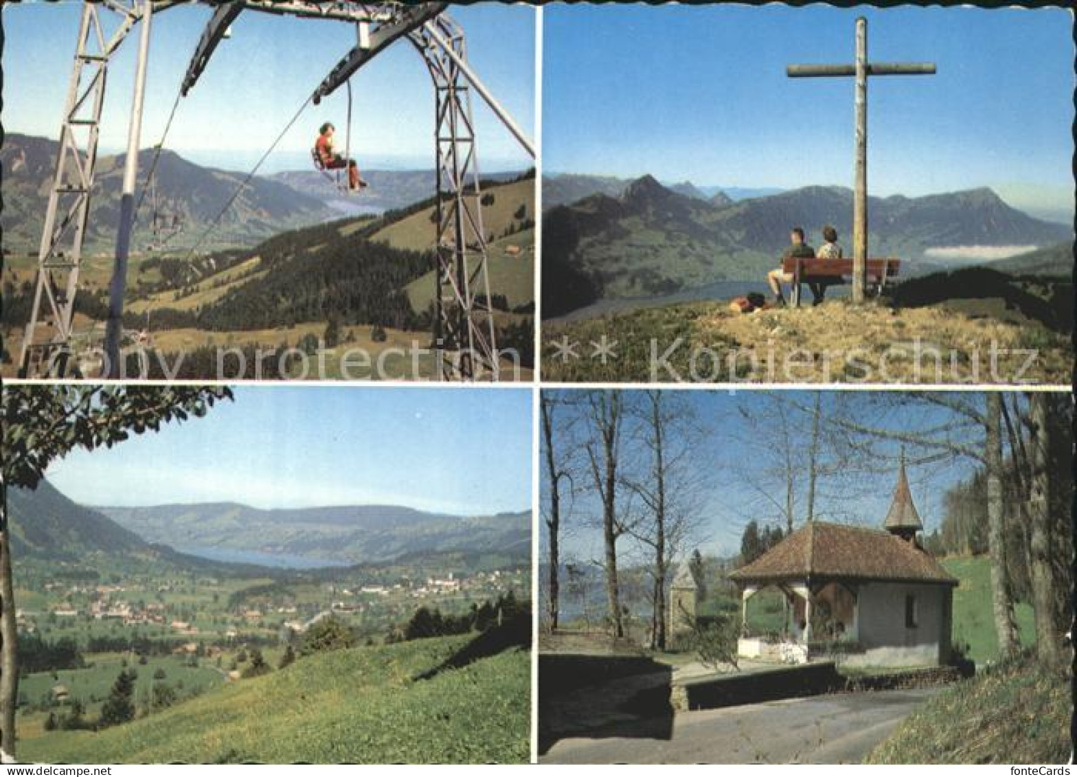 12065697 Sattel Hochstuckli SZ Sessellift Gipfelkreuz Panorama Kapelle