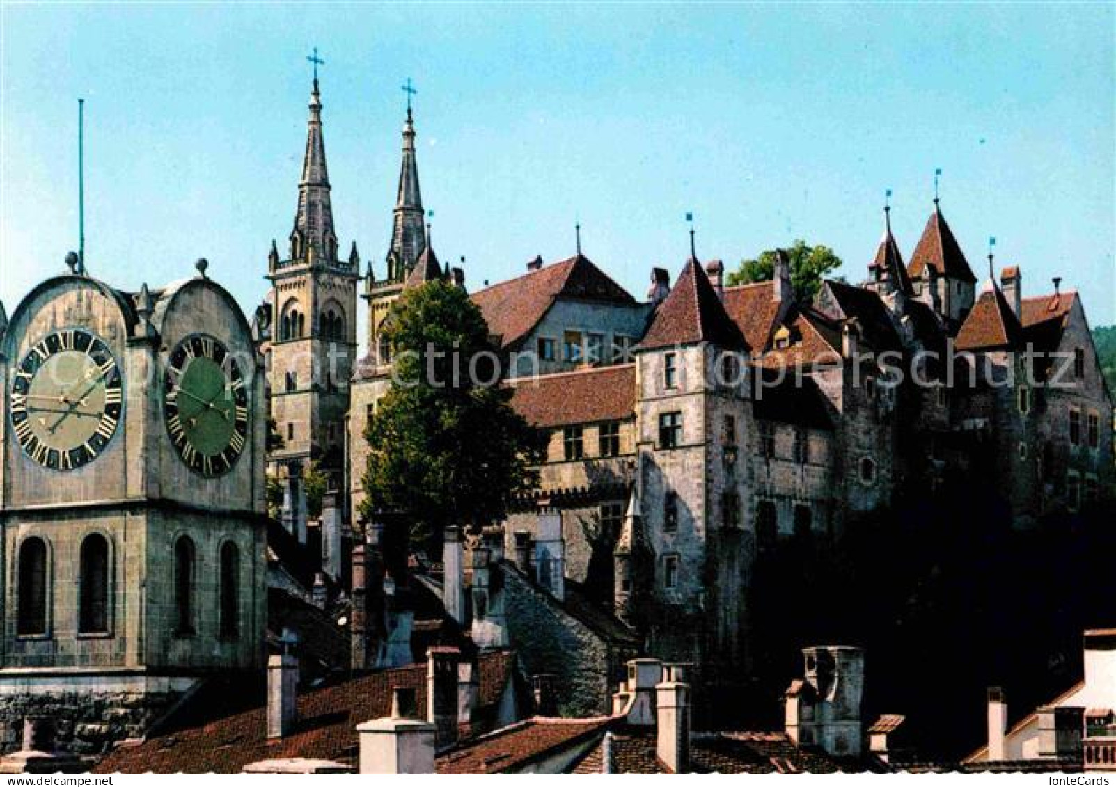 12854606 Neuchatel NE Schloss mit Stiftskirche und Diesse Turm