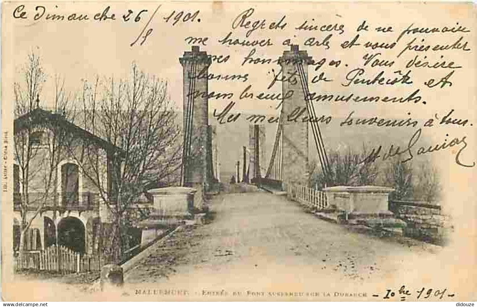 13 - Mallemort - Entrée du Pont suspendu sur la Durance - CPA - Voir Scans Recto-Verso