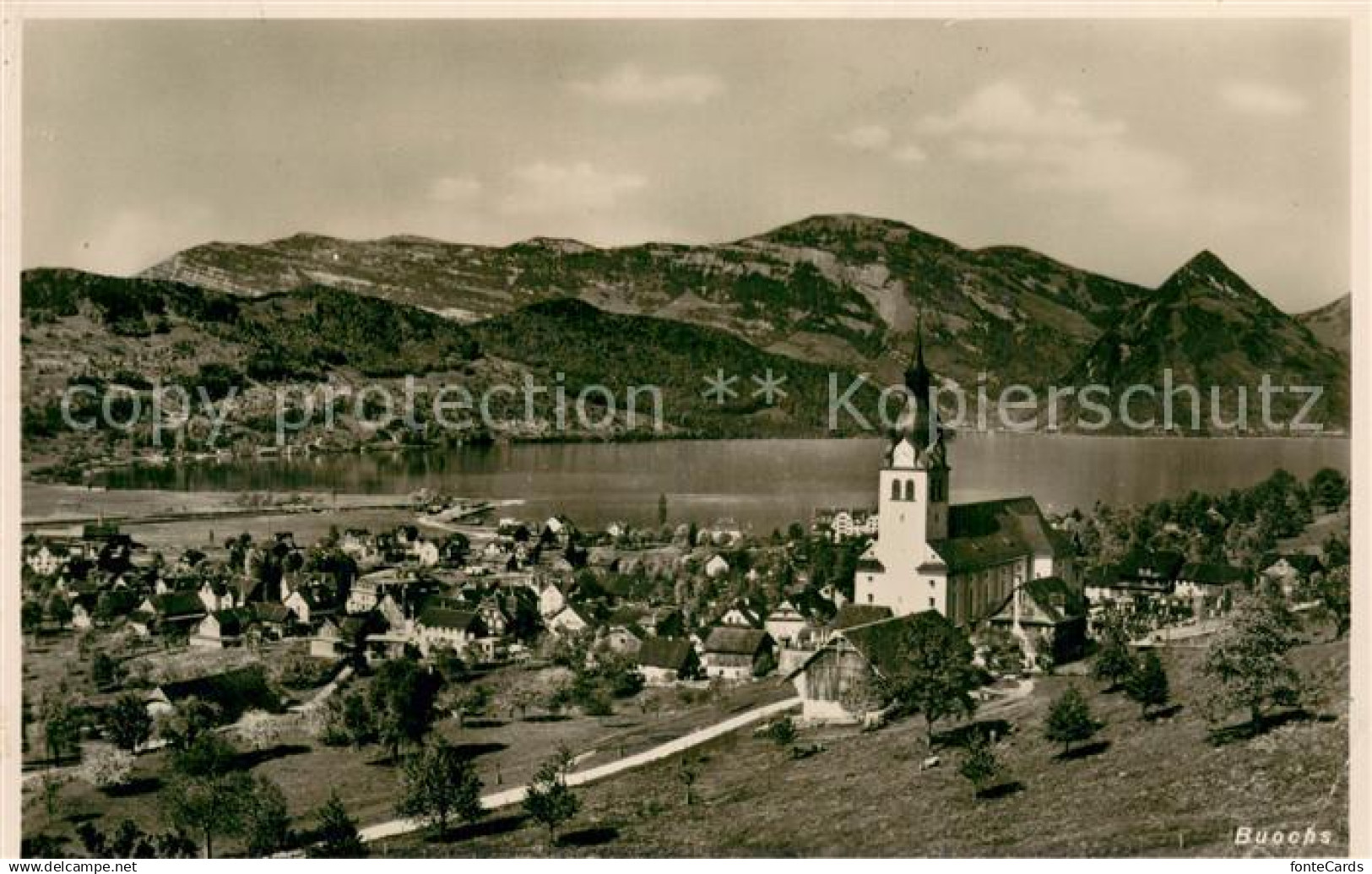 13728584 Buochs Vierwaldstaettersee Panorama mit Kirche Buochs Vierwaldstaetters