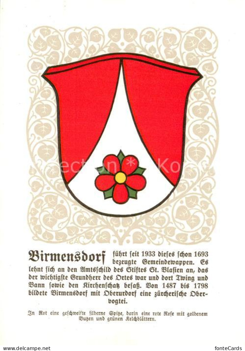 13756129 Birmensdorf Zuercher Gemeindewappen In rot eine geschweifte silberne Sp