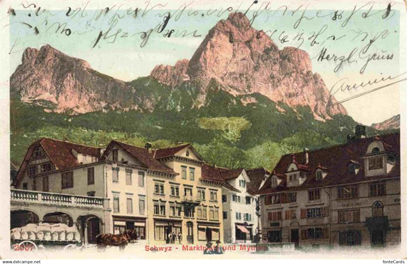 13960975 Schwyz SZ Marktplatz und Mythen