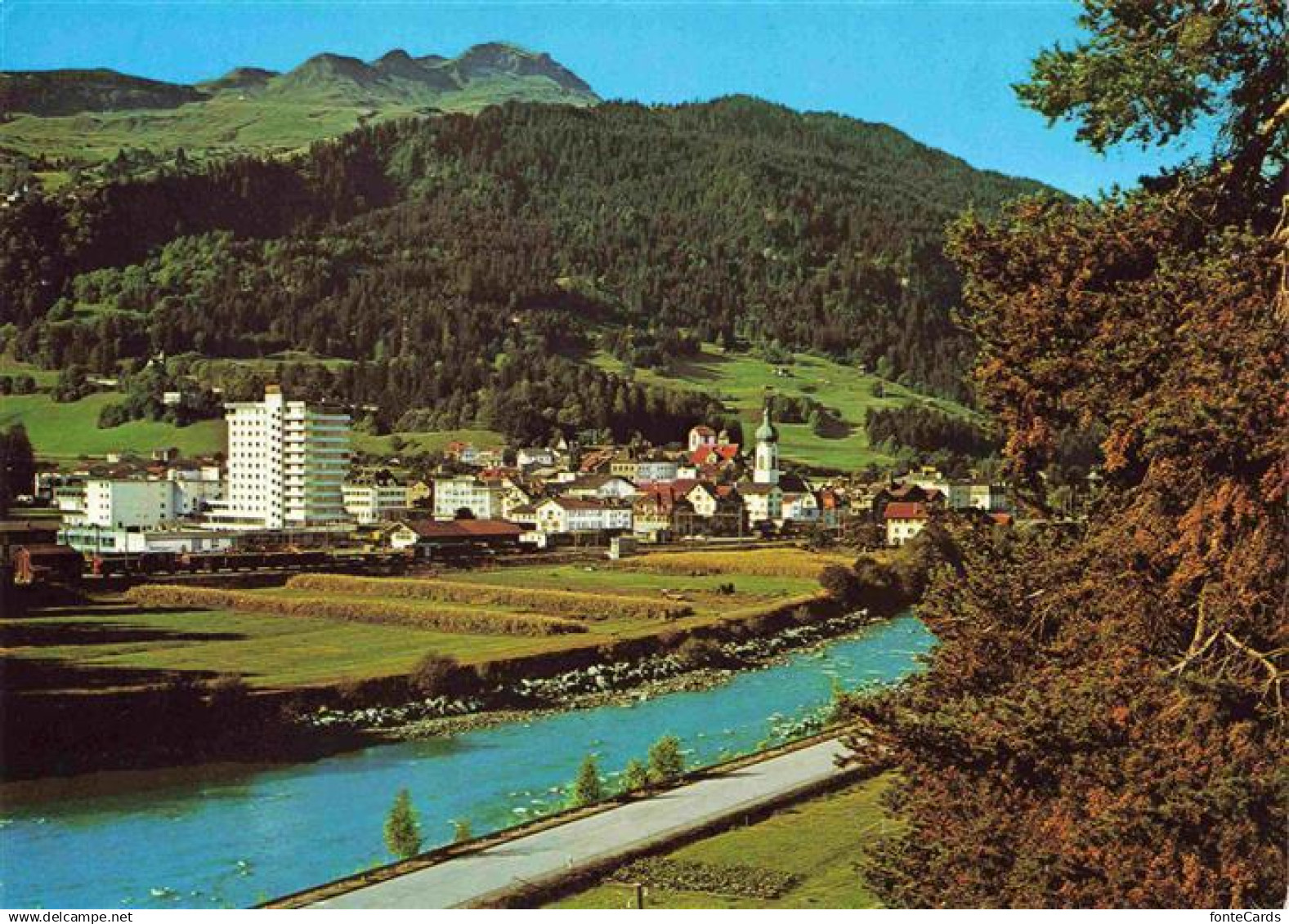 13969455 Ilanz Glion GR Panorama Blick gegen Piz Mundaun