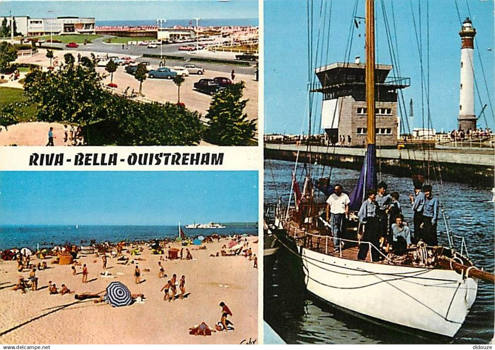 14 - Ouistreham - Riva Bella - Multivues - Bateaux - Scènes de Plage - Automobiles - Flamme Postale de Ouistreham Riva B