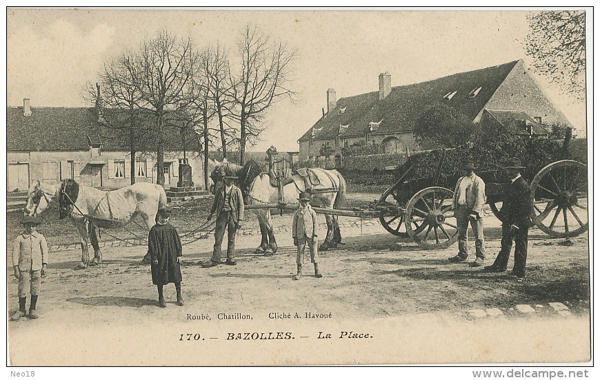 170 Bazolles La Place Tres bel attelage chevaux Edit Roubé Chatillon Cliché Havoué ecrite Aunay en Bazois Le Coudray