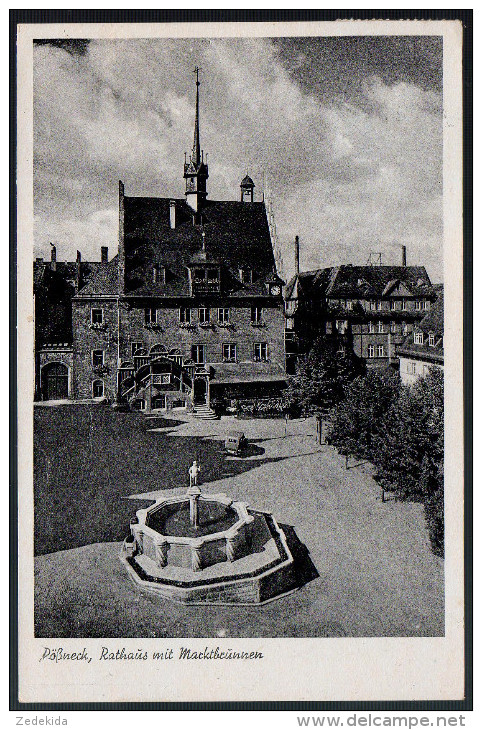 1767 - ohne Porto - alte Ansichtskarte - Pößneck Pössneck Rathaus Brunnen - gel 1942 Kohl Otte