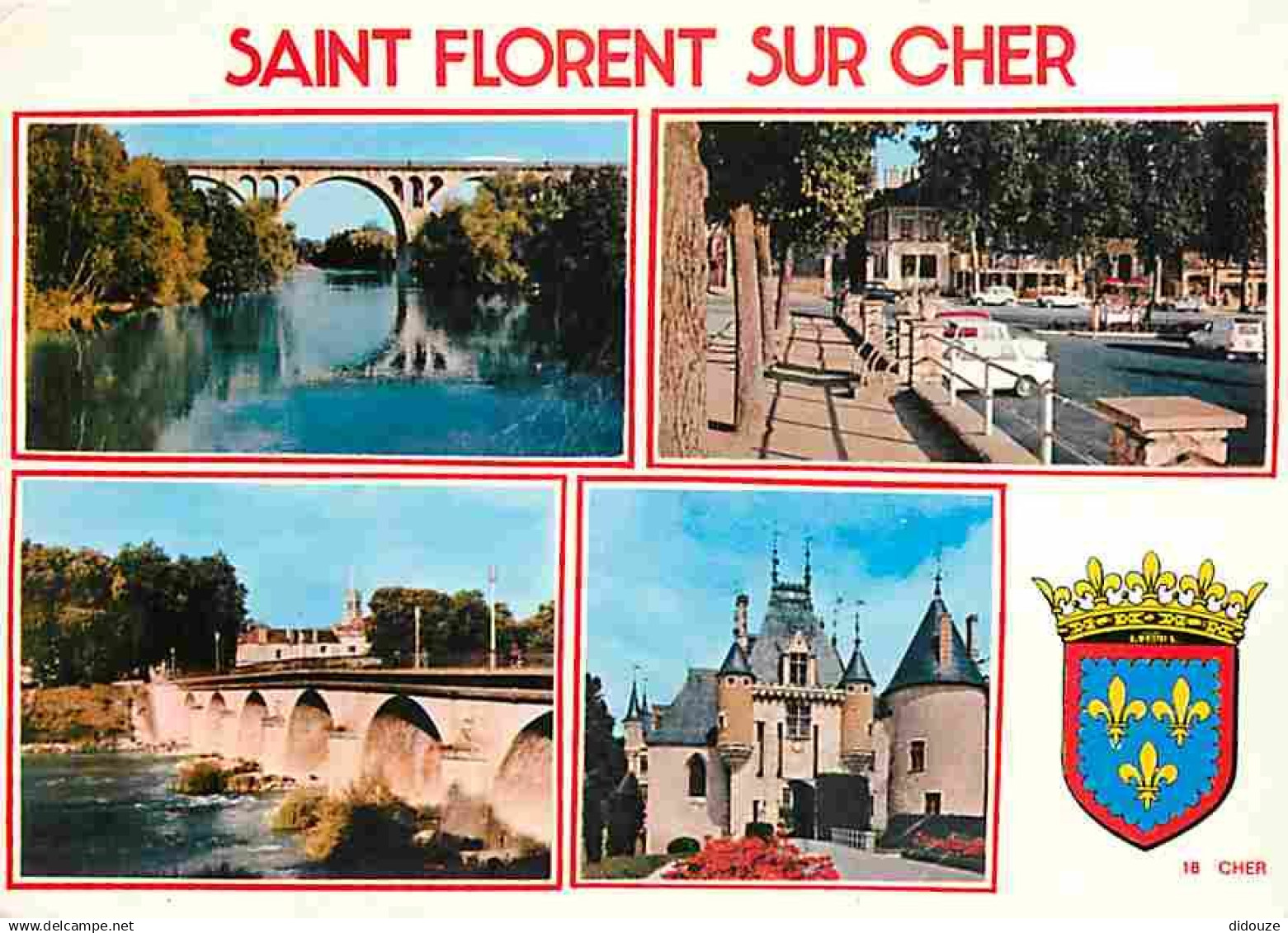 18 - Saint Florent sur Cher - Multivues - Automobiles - Blasons - Flamme Postale de Saint Florent sur Cher - CPM - Voir