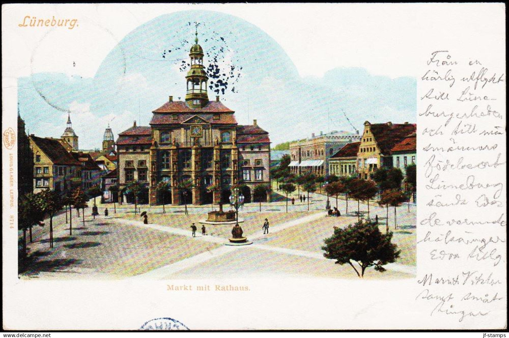 1901. Lüneburg Markt mit Rathaus. LÜNEBURG 11.8.01. + STOCKHOLM 13 8 01. (Michel 56) - JF190002