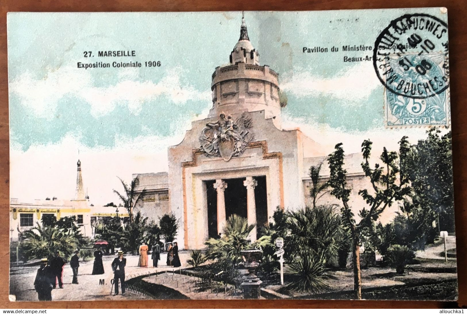 1906 Marseille Exposition Coloniale Pavillon Ministère Colonies Beaux Arts-Cachet à date Melle Capucine 13:Carte Postale