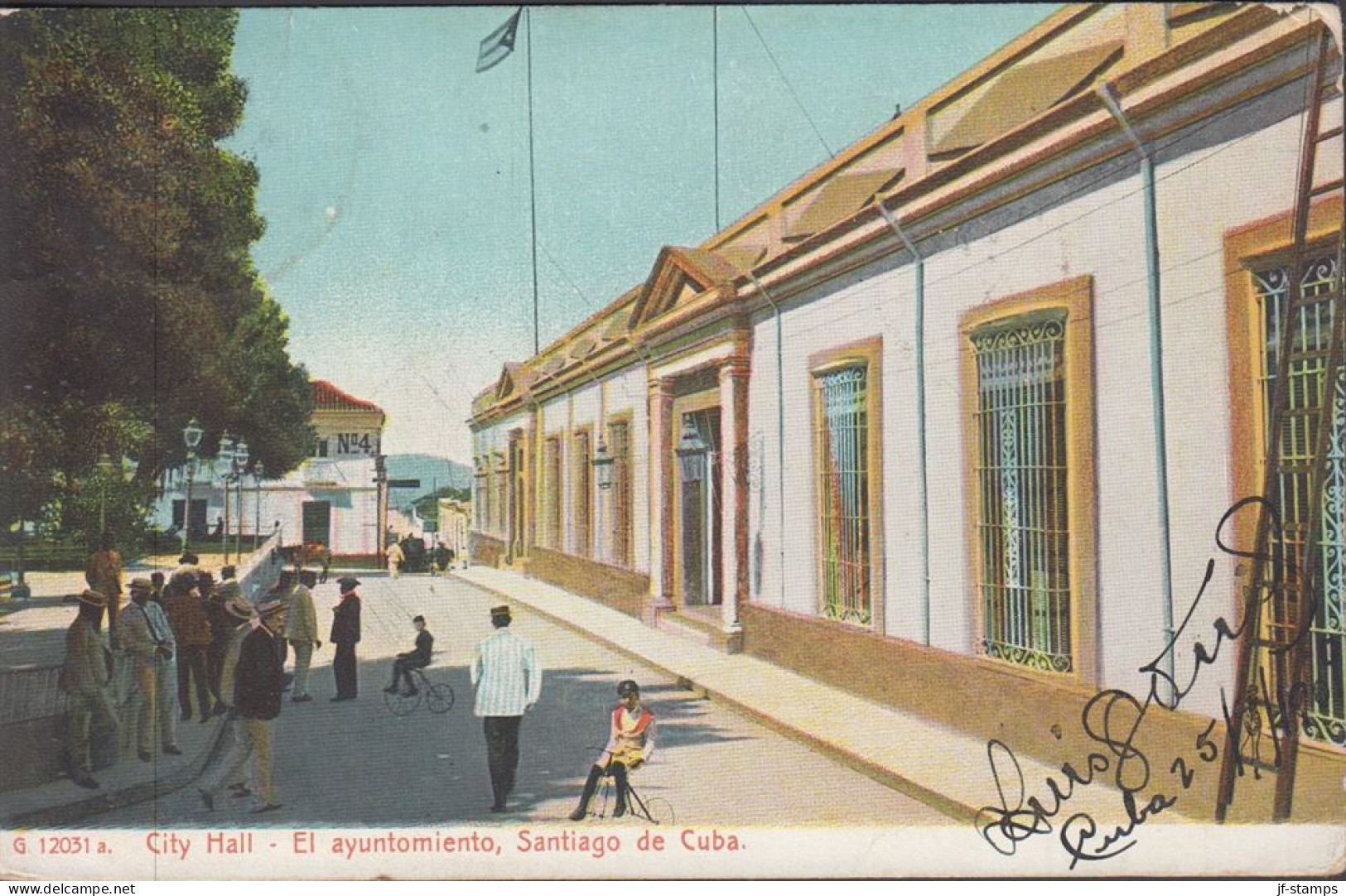 1908. CUBA. Fine TARJETA POSTAL - POST CARD (City Hall - Santiago de Cuba) with 2 CENTAVOS King... (Michel 2) - JF438201