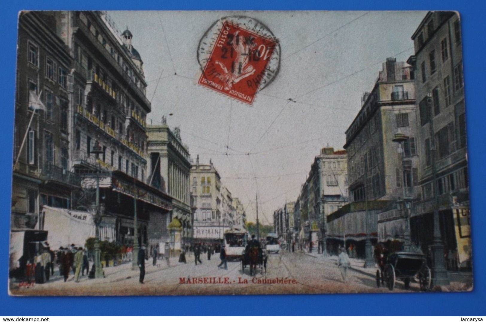 1911 CANEBIERE.MARSEILLE CPA-Carte Postale[13] Bouches-du-Rhône Très animée ligne tramway trolley bus pour le Cannet