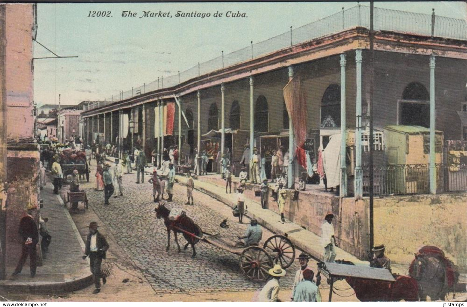 1911. CUBA Beautiful old TARJETA POSTAL - POSTCARD (The Market, Santiago de Cuba) to Barcelona... (Michel 15) - JF438203