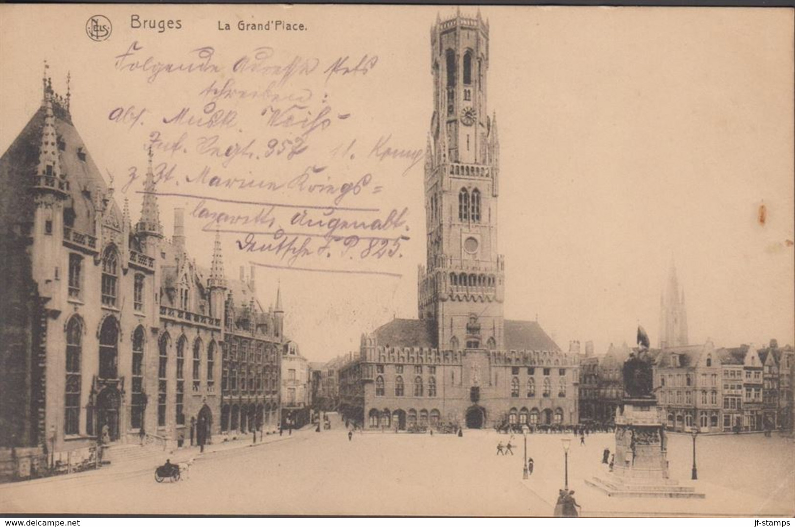 1917. Belgium. WW1. Interesting FIELD POST post card (Bruges La Grand Place) cancelled Kaiserliche Marine ... - JF437570