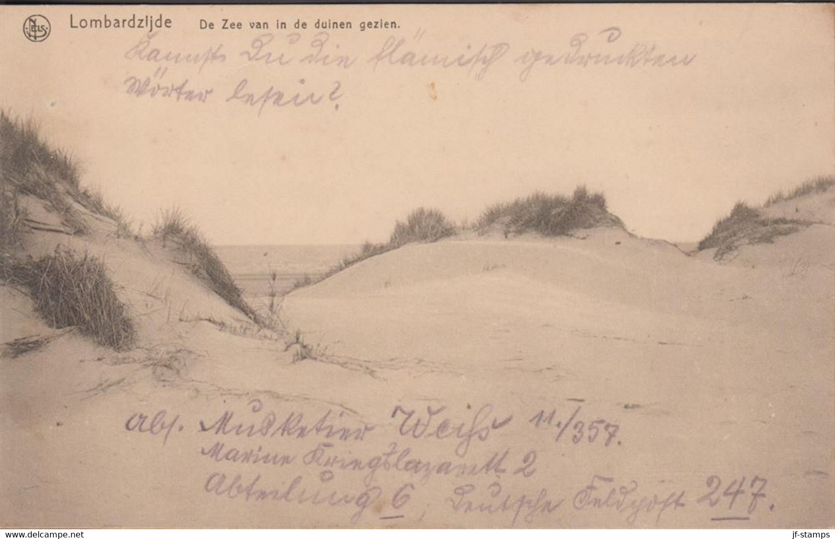 1917. Belgium. WW1. Interesting FIELD POST post card (Lombardzijde De Zee van in de duinen gezien) cancell... - JF437568