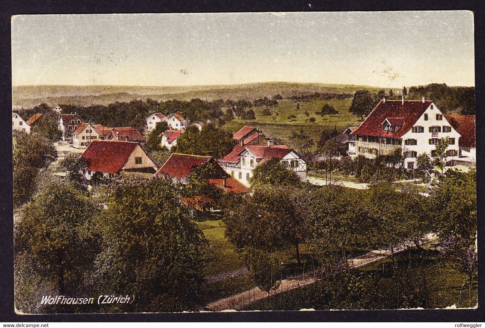 1923 mit Bahnpost gelaufene AK: Wolfhausen. Stempel: Bauma-Uerikon-Bauma, Bahnpost.