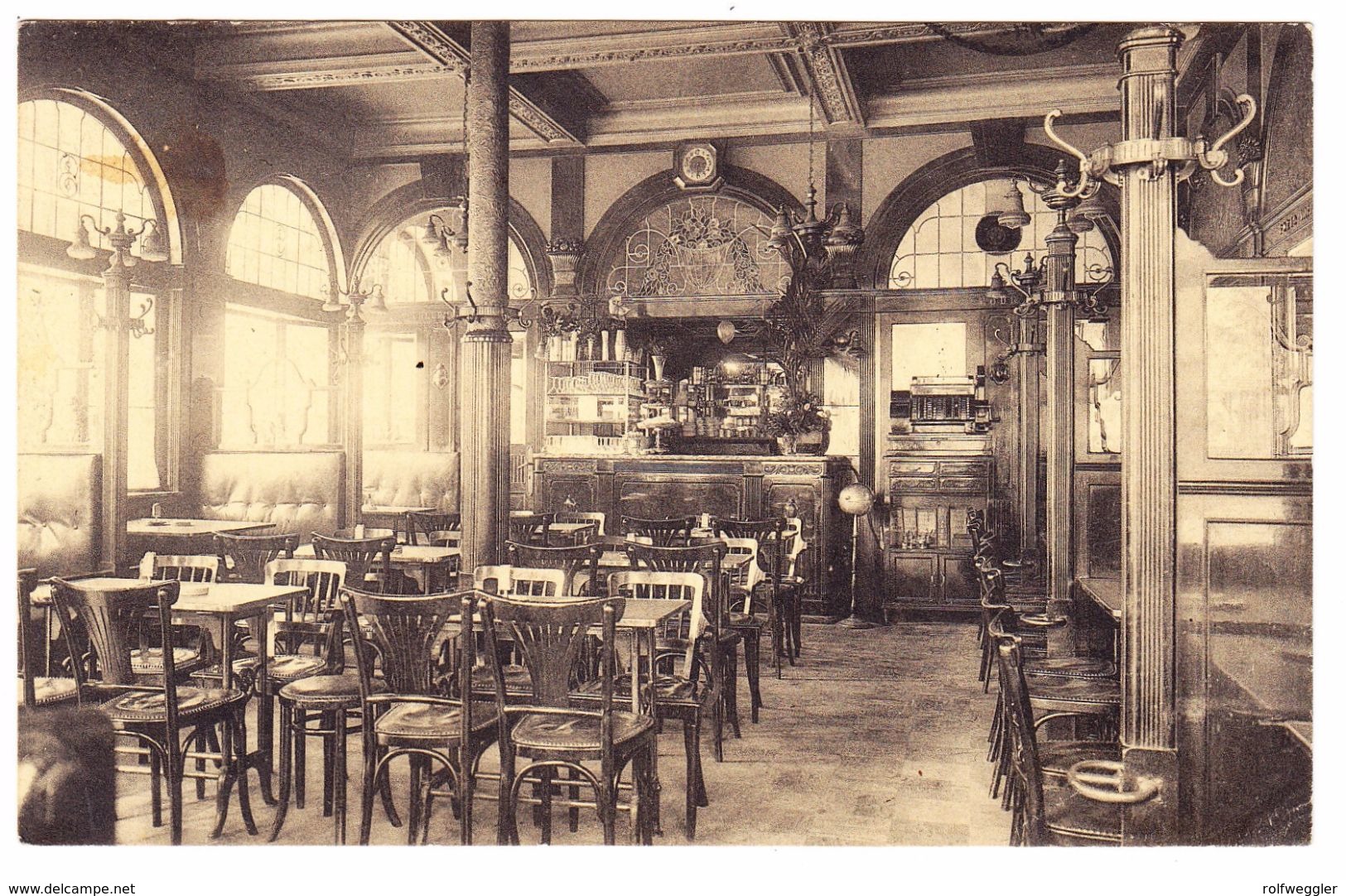 1926 Taverne Mathieu, Innenansicht, AK aus Brüssel nach Prilly mit Schweizer Strafportomarke