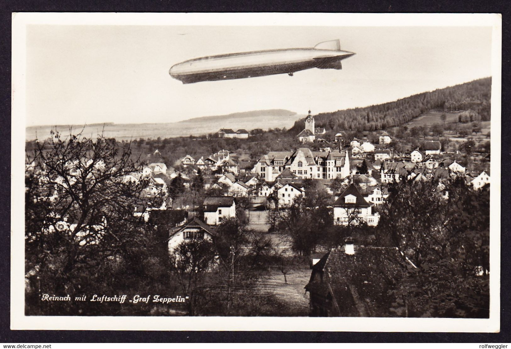 1932 gelaufene AK, Graf Zeppelin über Reinach. Gestempelt Reinach AG