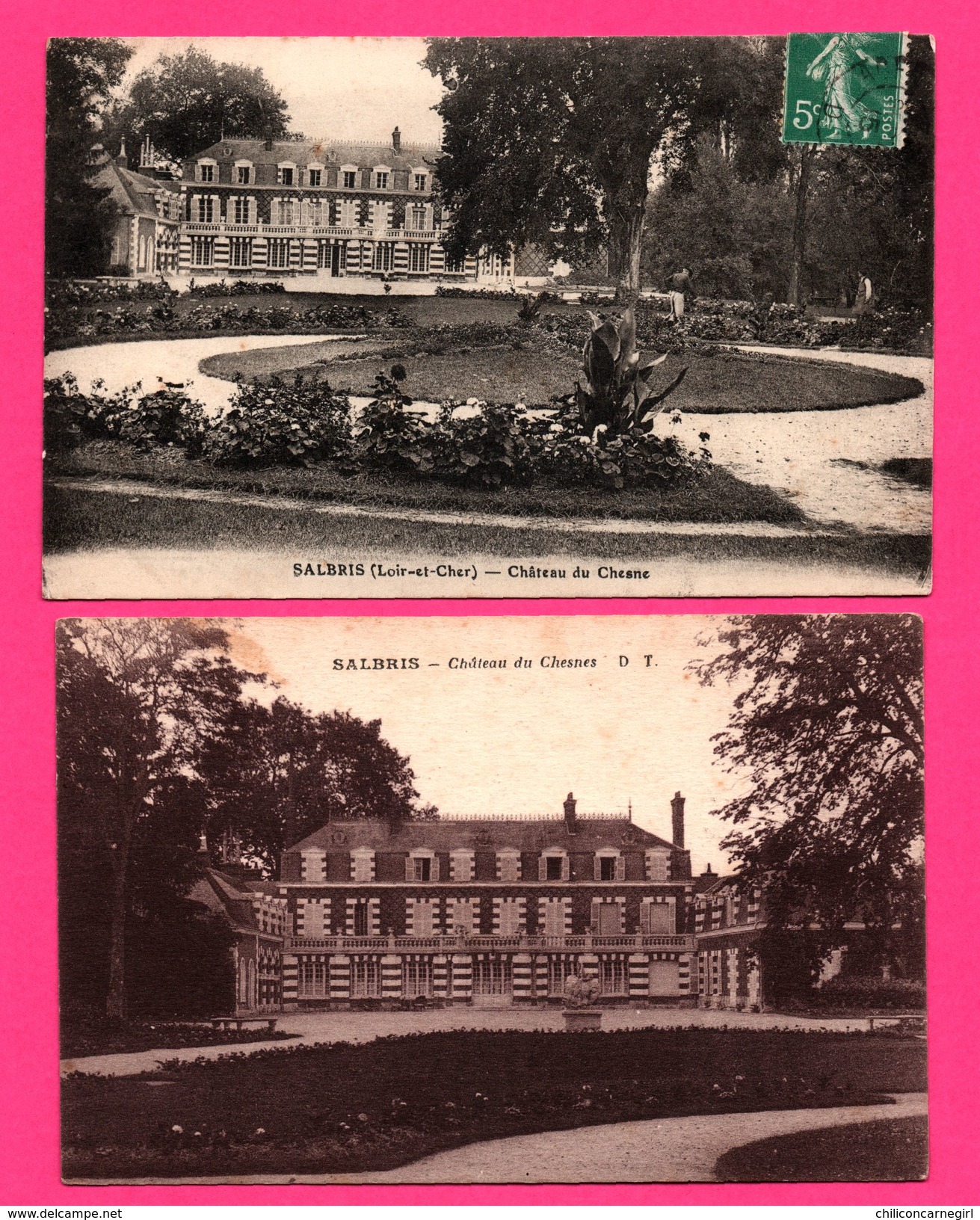 2 Cartes de Salbris - Salbris - Château du Chesne - Édit. D.T. - 1915