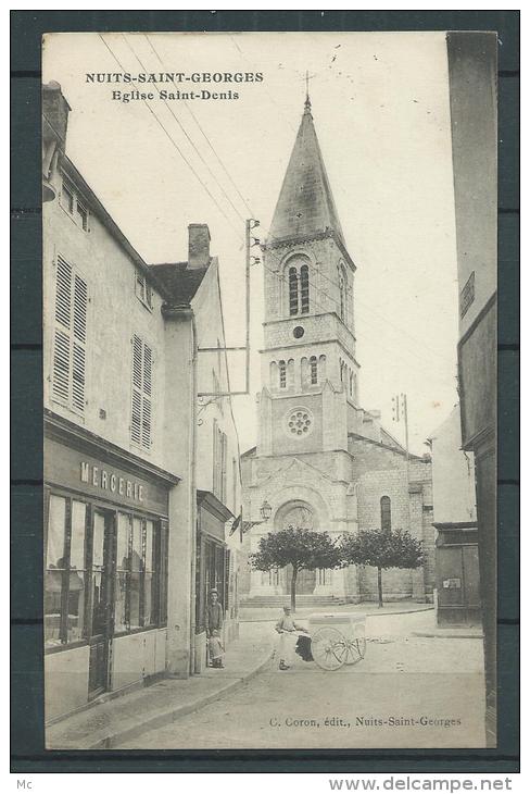 21 - Nuits Saint Georges - Eglise Saint Denis - mercerie, belle animation - cachet militaire au dos