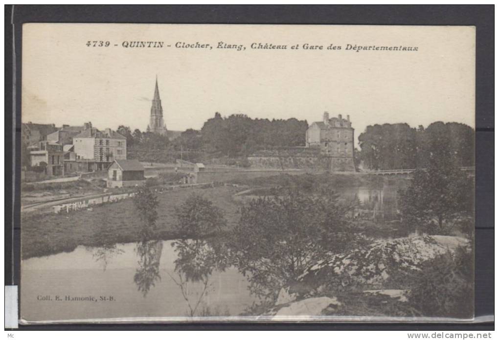 22 - Quintin - Clocher , etang ,chateau et gare des Départemeniaux