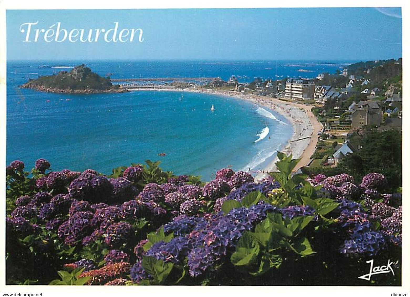 22 - Trébeurden - La plage de Tresmeur et le rocher du Castel - Fleurs - Flamme Postale de Trébeurden - CPM - Voir Scans