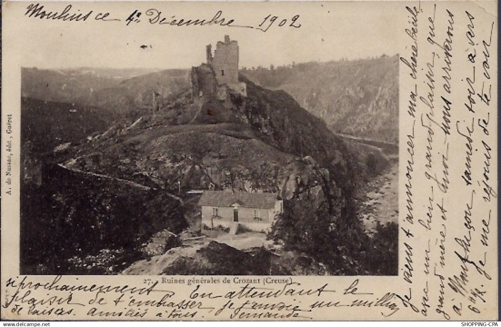 23 - Crozant - Ruines générales de Crozant -  Voyagé - Dos non divisé...