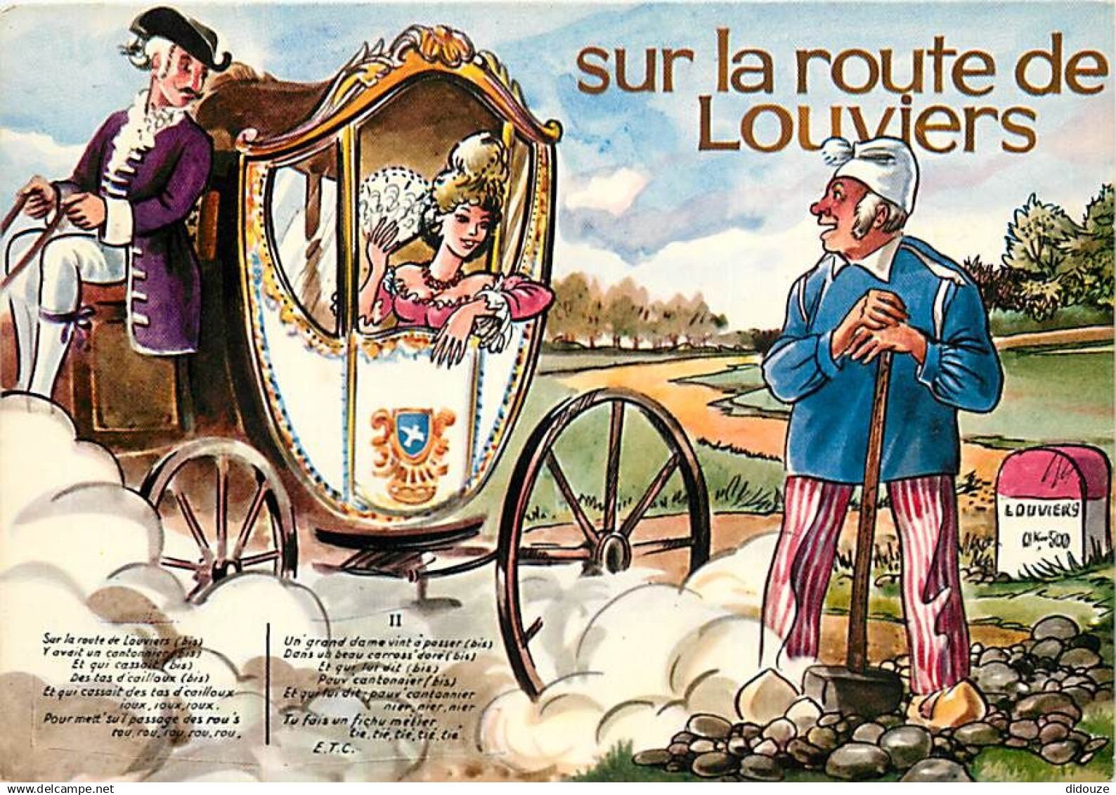 27 - Louviers - Sur la route de Louviers - Illustration - Paroles de Chanson - Borne kilométriquer - CPM - Voir Scans Re