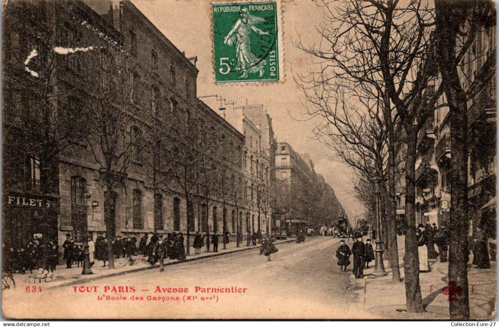 (28/11/24) 75-CPA PARIS - 11ème ARRONDISSEMENT - AVENUE PARMENTIER - L'ECOLE DES GARCONS