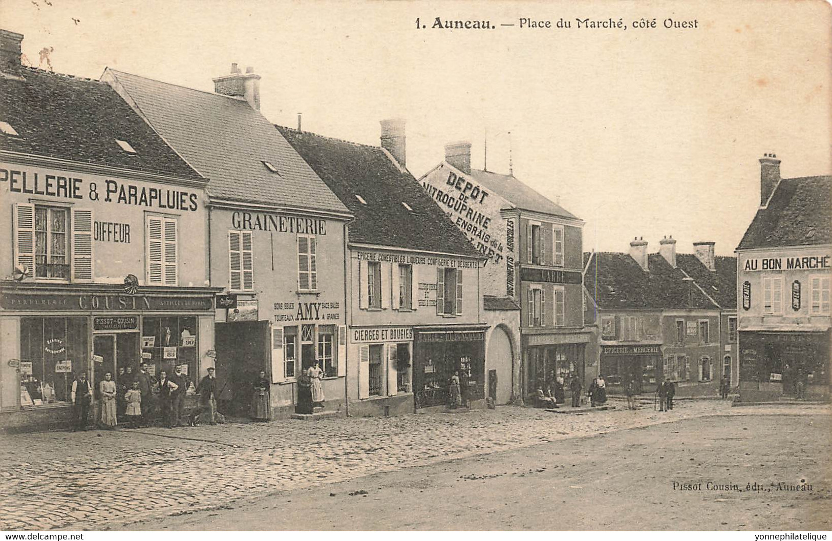 28 - EURE ET LOIR - AUNEAU - place du marché -carte-éditeur parfumerie-chapellerie maison PISSOT-COUSIN - 10598