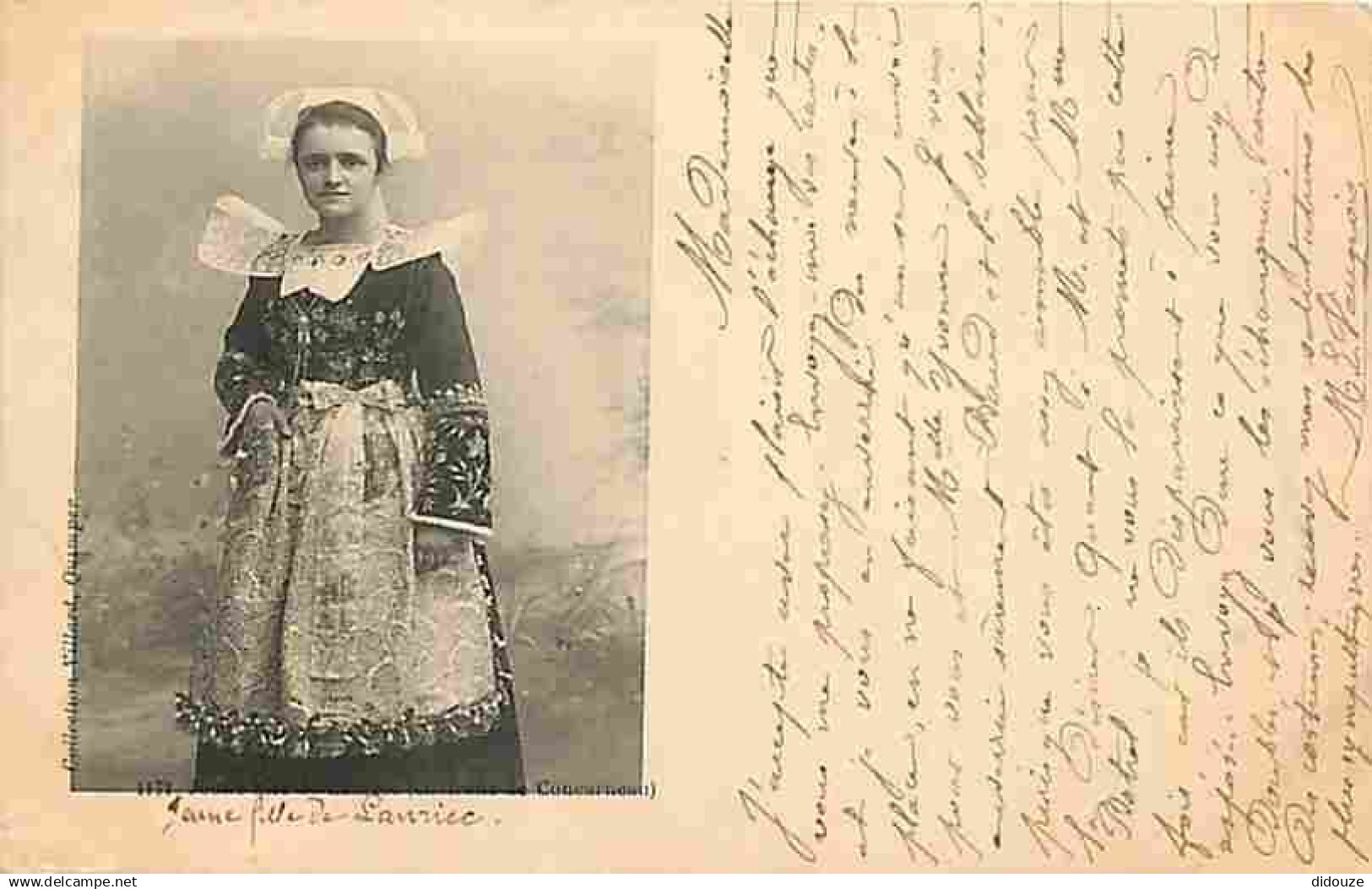 29 - Concarneau - Jeune fille en costume de Concarneau - Animée - Folklore - Précurseur - Oblitération ronde de 1900 - C