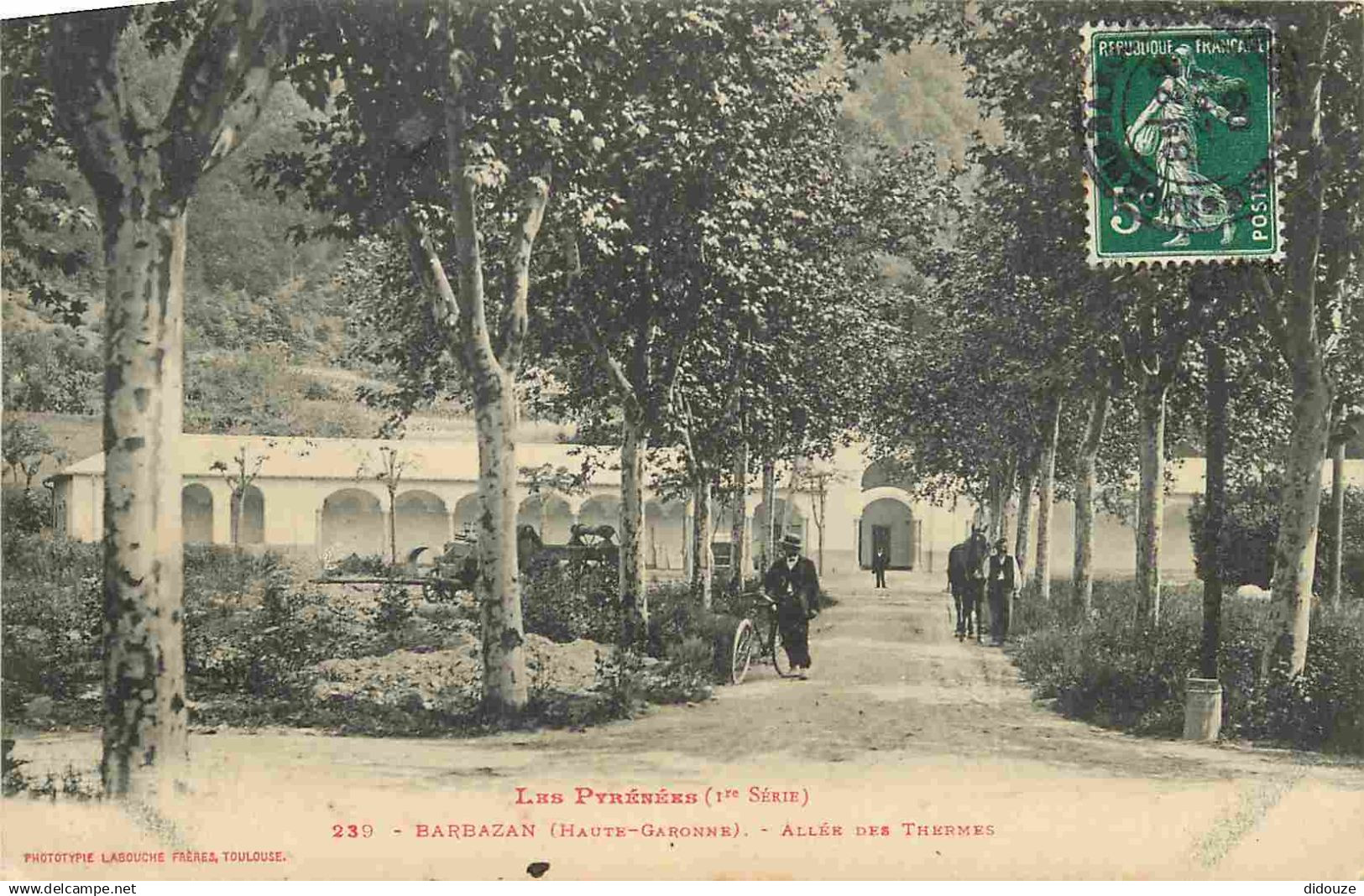 31 - Barbazan - Allée des Thermes - Animée - CPA - Oblitération ronde de 1908 - Voir Scans Recto-Verso